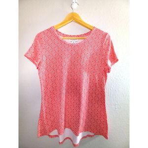 Liz Claiborne Women's Geometric Short Sleeve Orange White Size M Blouse